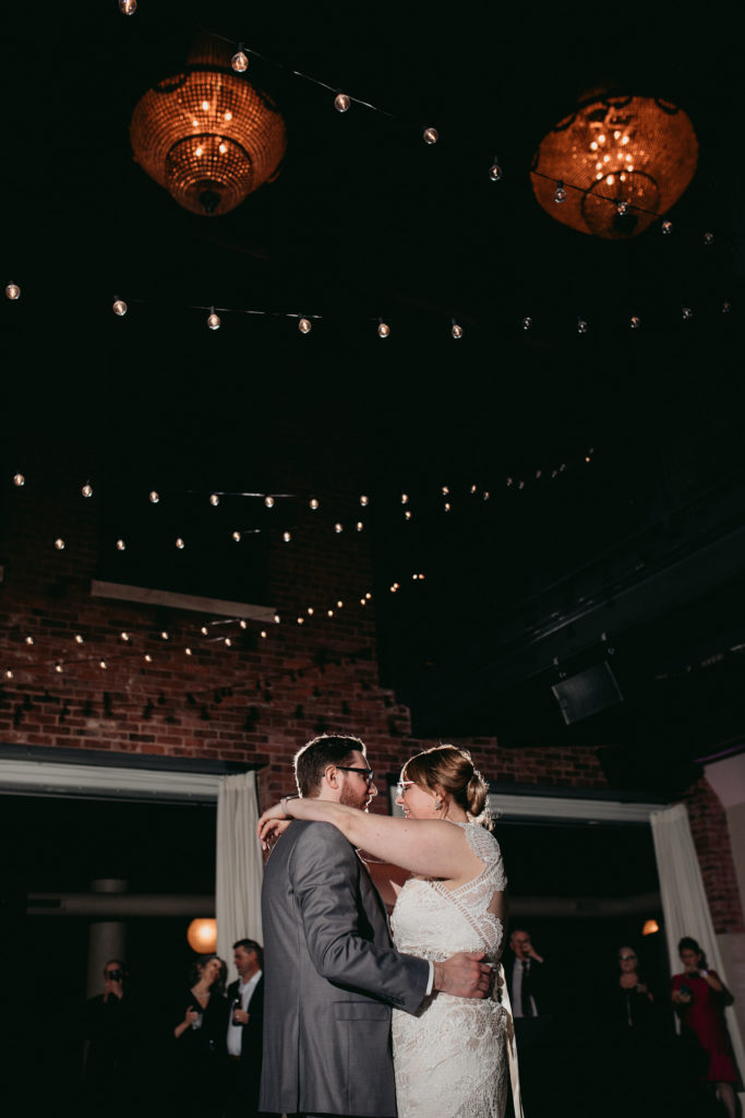 Bride and groom dancing