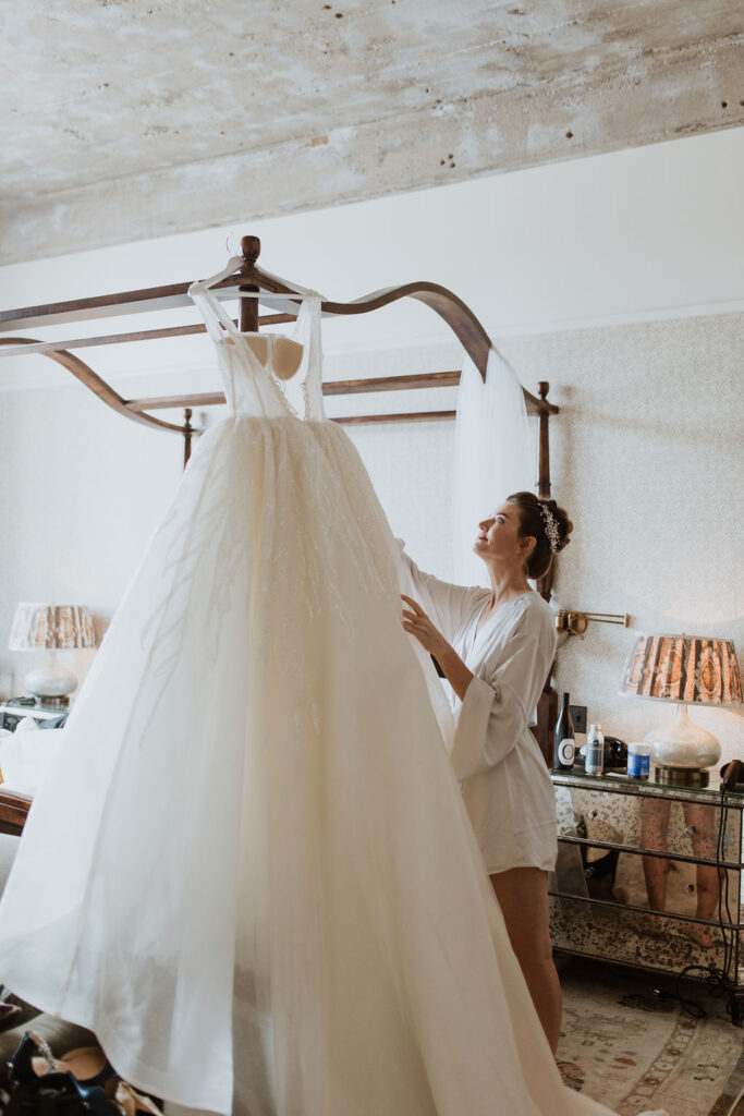 wedding dress and bride, getting ready picture