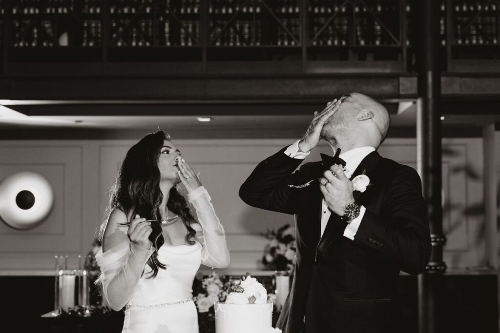 Romantic couple blowing kisses.